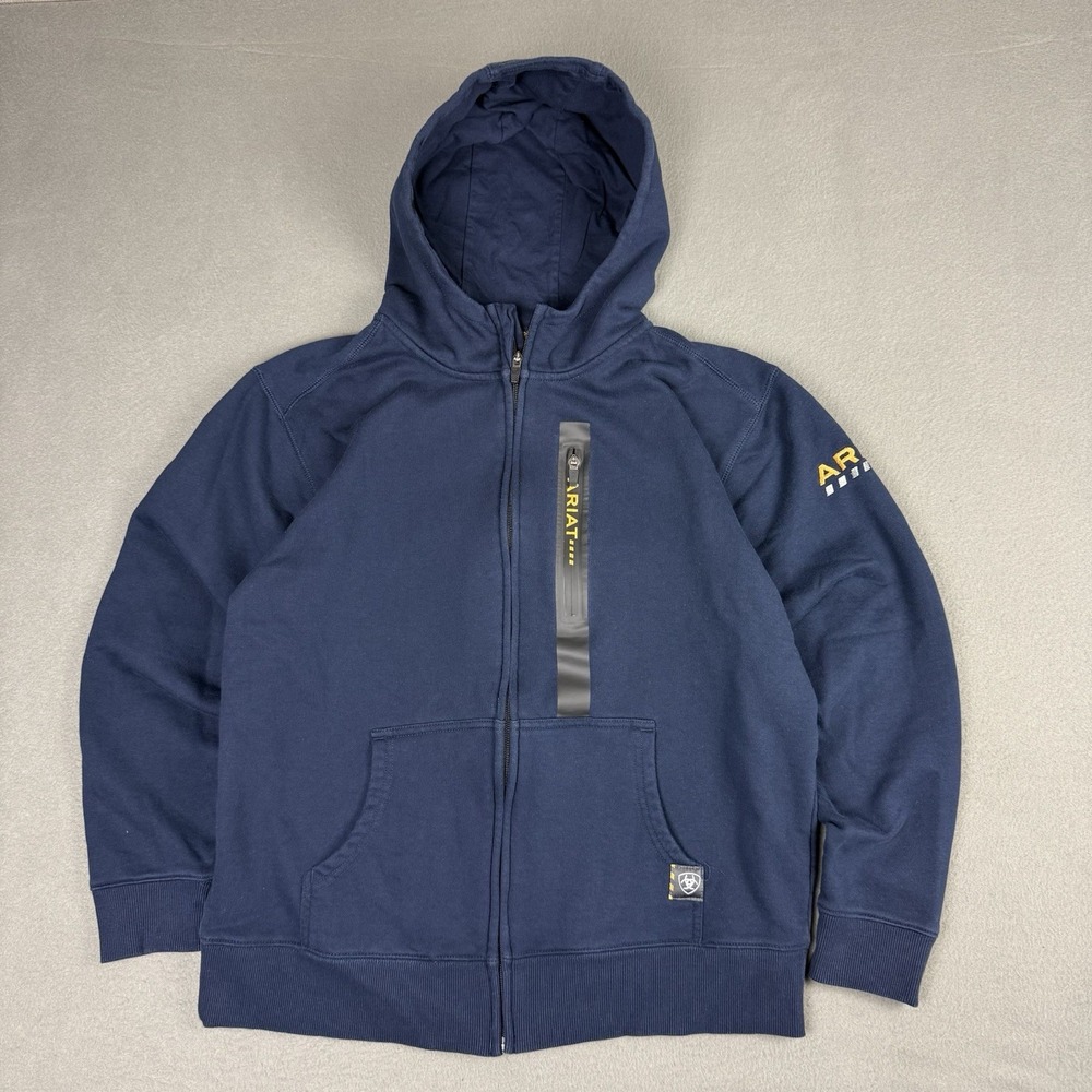 Ariat Rebar Full Zip Up Hoodie Men's Size Large Sweater Navy Blue Outdoor - Picture 1 of 9